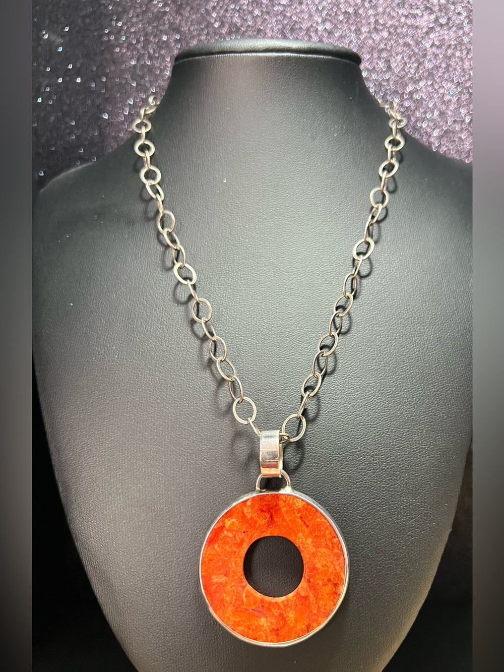 Retired Silpada Sterling Silver and Sponge Coral Pendant Necklace (Catalog #N156